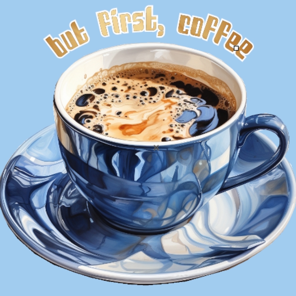 Light blue hoodie with But First, Coffee art, port & co cozy fleece